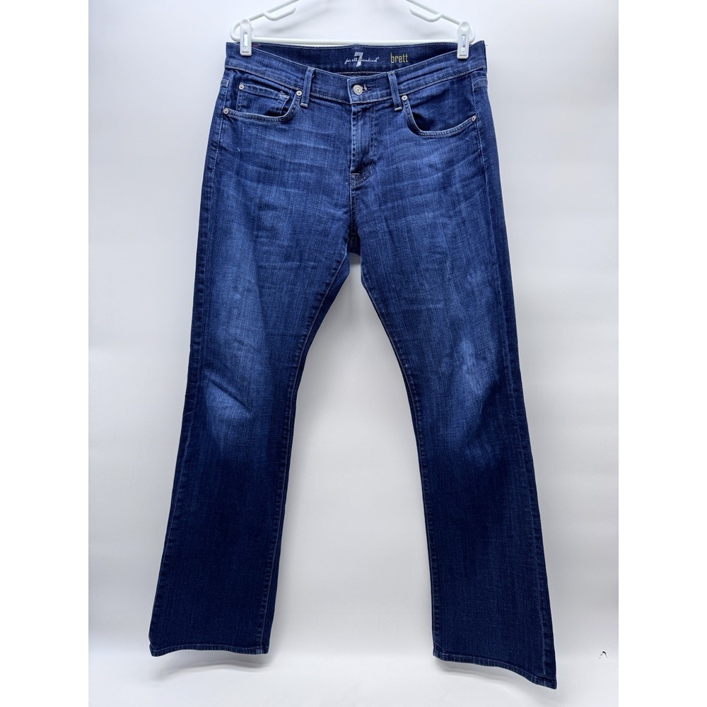 7 For All Mankind Brett Jeans Mens 34x33 Blue Bootcut Stretch Made in USA Y2K